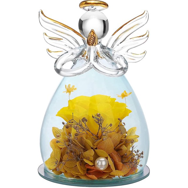 Regalo de cumpleaños del día de la madre para mamá Regalo de estatua de ángel de cristal con bonitas flores de color púrpura