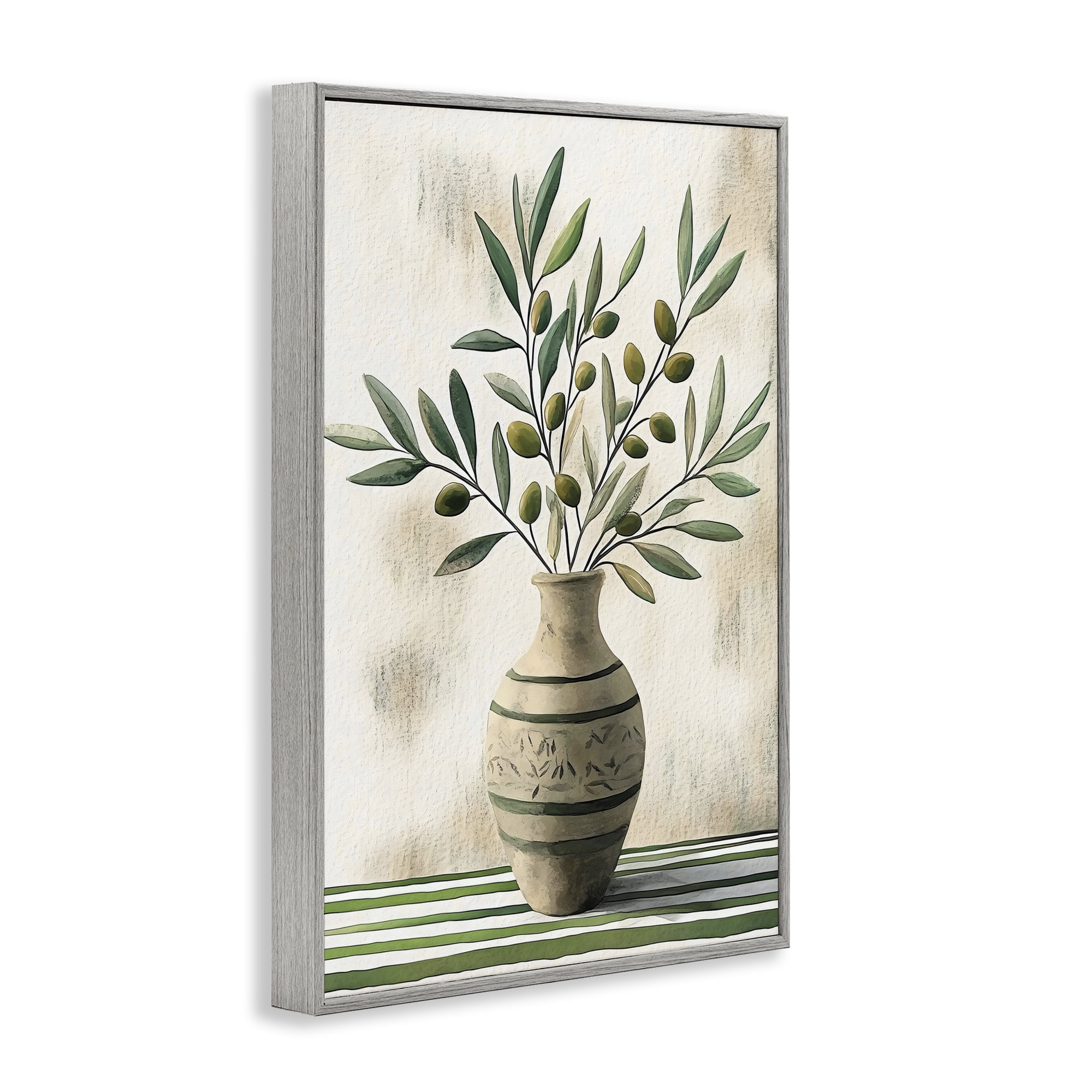 Stupell Industries Vase of Olive Branches Gray Framed Giclee Art, design by Creative Studio
