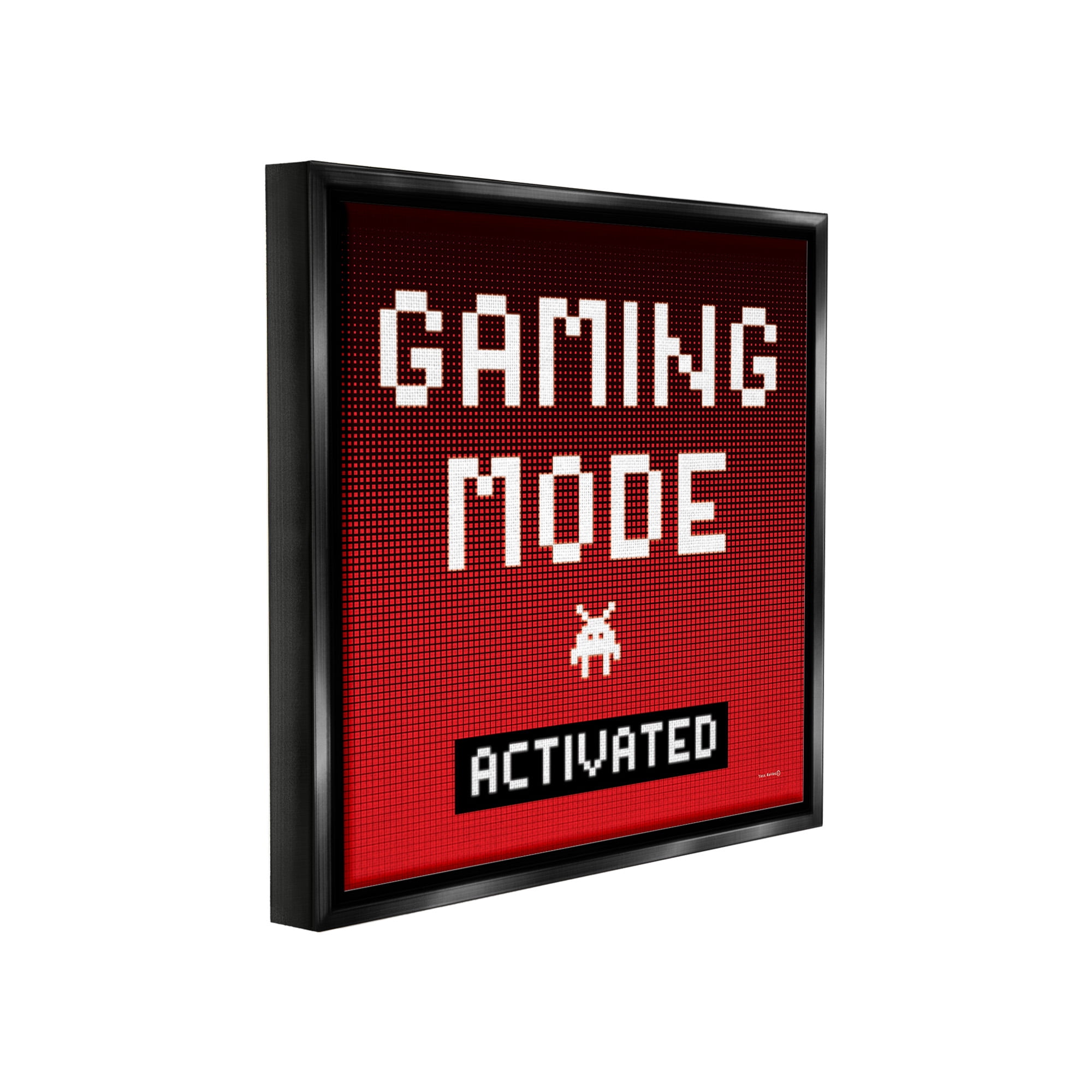 Stupell Industries Gaming Mode Activated Typography Painting Black Floater Framed Canvas Art Print Wall Art, 18 x 18