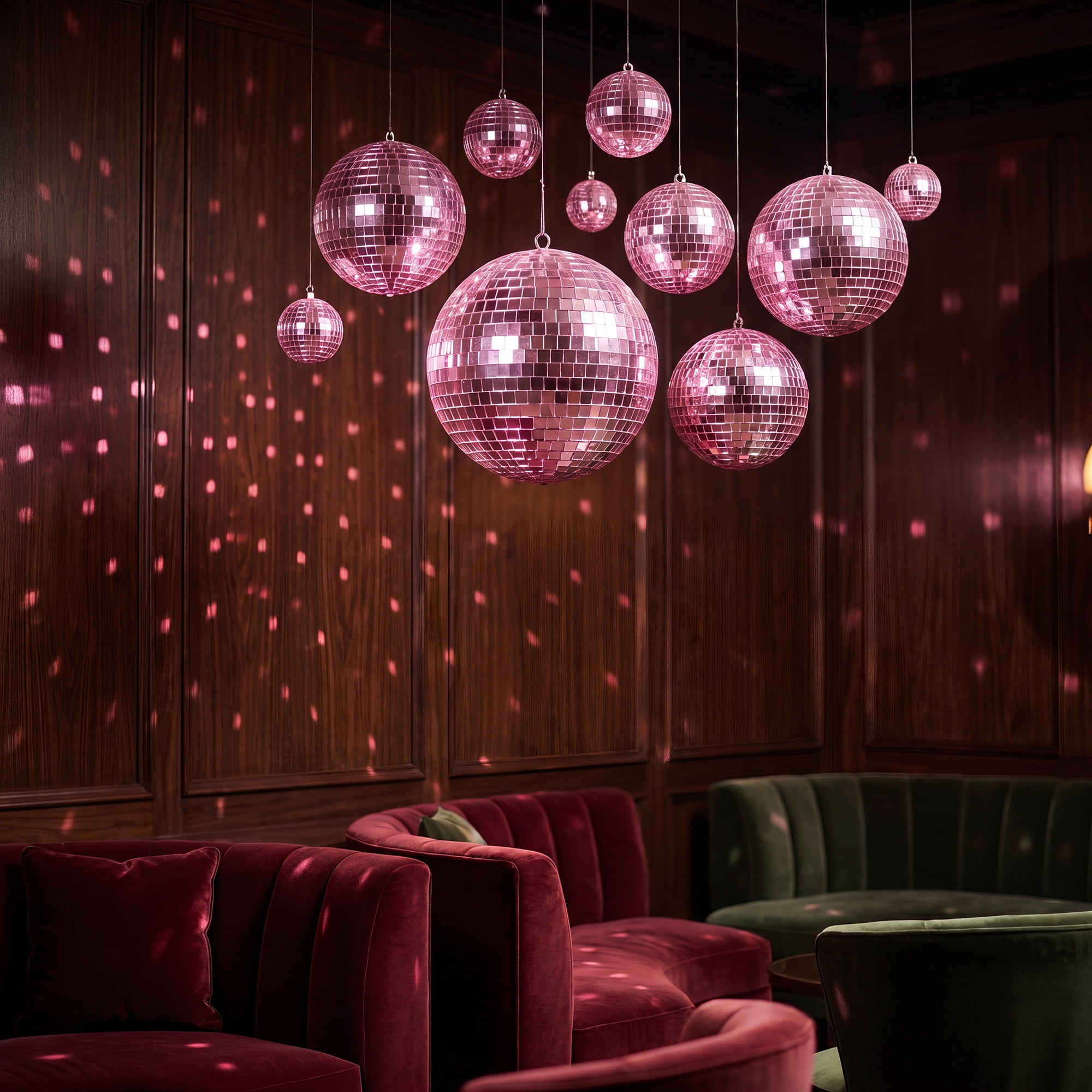 Unique Bargains 10Pcs Mirror Disco Balls for Hanging Sphere Orbs Pink 2"x2"x2"