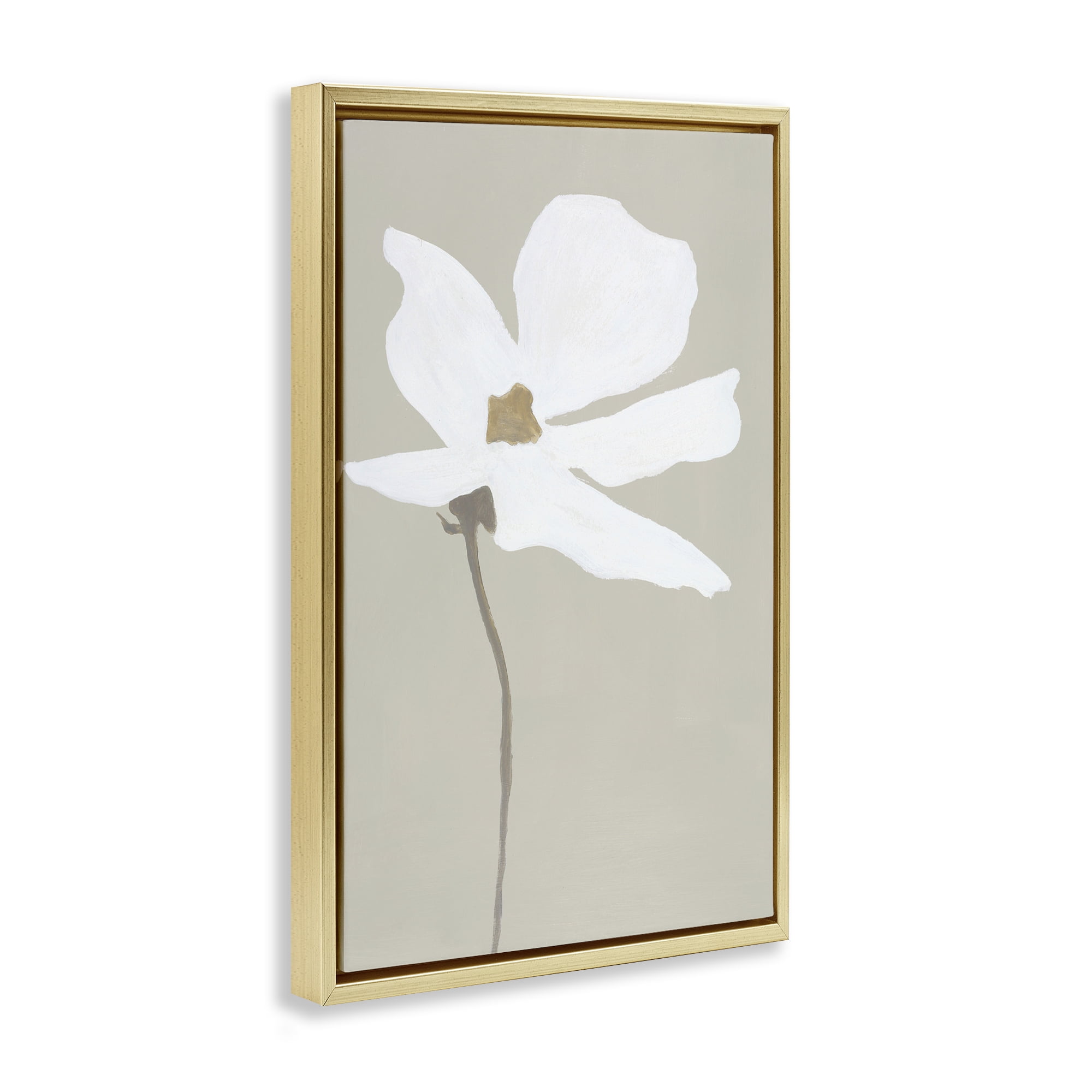 Stupell Industries White Flower Sprout Botanical & Floral Painting Gold Floater Framed Art Print Wall Art, 17 x 25
