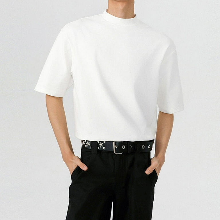 Short Sleeve Mock Neck T-Shirts for Men Casual Solid Color Stretch