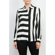 Philosophy collared long sleeve button closure stripe print crepe shirt