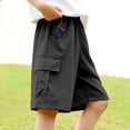 thumbnail image 2 of WAYUTE Shorts for Girls Elastic Waist Summer Solid Color Outerwear Bermuda Shorts with Multi Pockets for Kids Thin Breathable Athletic Casual Outdoor,Black, 2 of 5