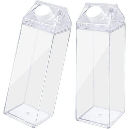 Lot de 2 bouteilles d'eau en carton de lait transparent