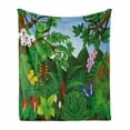 thumbnail image 1 of Plant Soft Flannel Fleece Blanket, Cartoon Style Lively Forest with Butterflies Trees and Various Flowers Print, Cozy Plush for Indoor and Outdoor Use, 70" x 90", Emerald Multicolor, by Ambesonne, 1 of 6