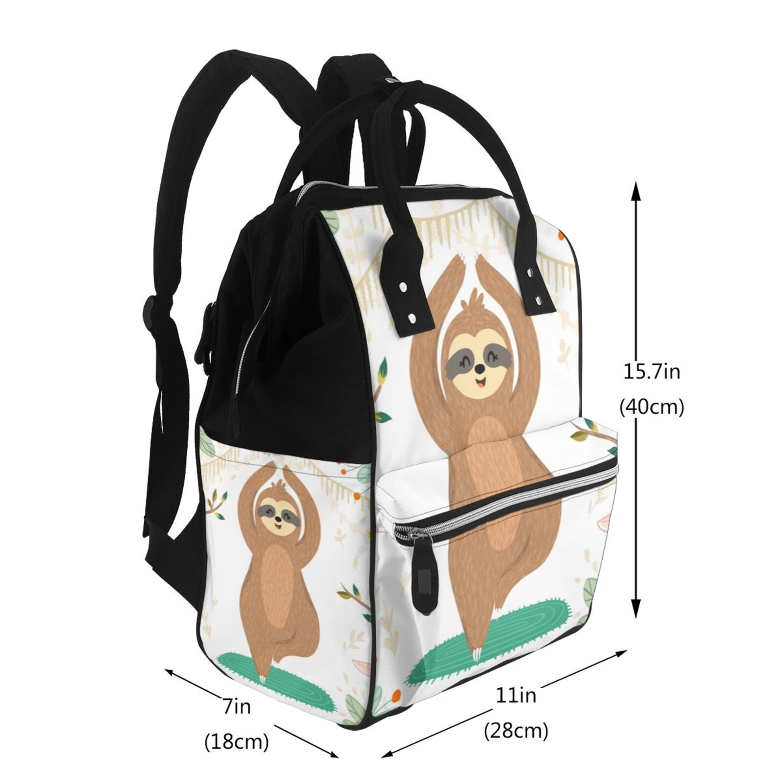 Ratiio Cute Sloth In Yoga Pose Tree Mummy Backpack - Waterproof Twill Canvas, Large Capacity Diaper Bag with Multiple Pockets and Adjustable Straps