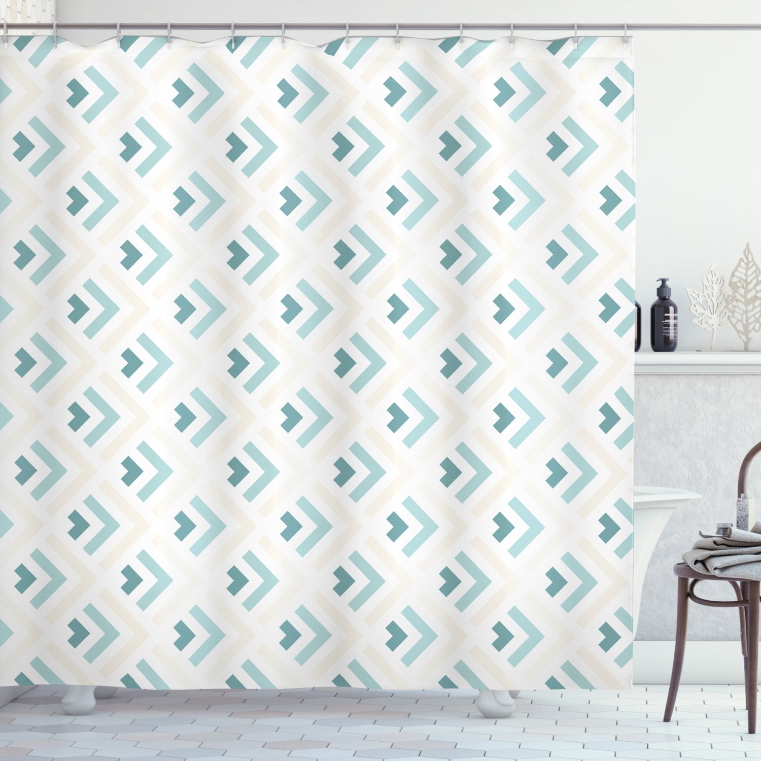 Minimalist Pale Peach and Turquoise Fabric Shower Curtain