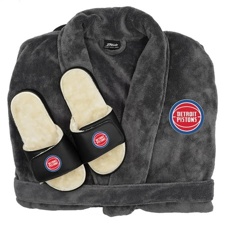 

ISlide Gray Detroit Pistons Faux Fur Slide Sandals & Robe Bundle