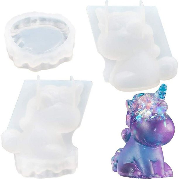 Kit de 2 moldes de resina epoxi 3D, molde de resina epoxi, molde de Animal, molde de resina de silicona, llavero de unicornio de resina Animal para decoración del hogar JAMW Sencillez