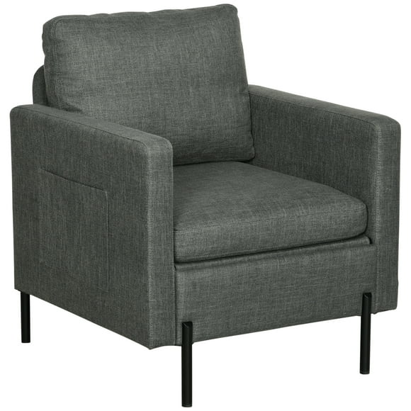 HOMCOM Fauteuil d'Appoint en Tissu Fauteuil Moderne avec Pattes en Métal Poches Latérales Gris