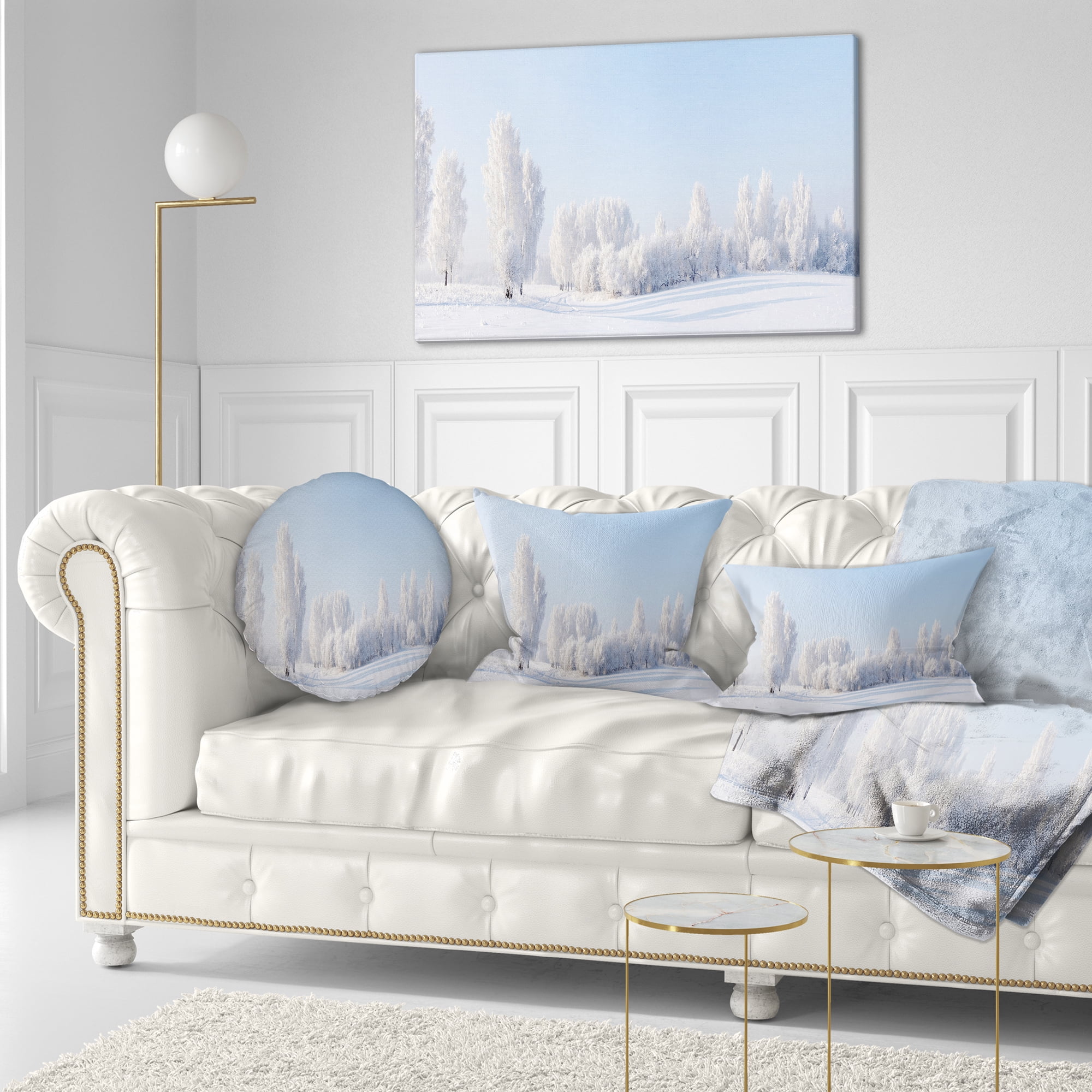Designart Winter Trees Covered with Frost - Landscape Photography Throw Pillow - 12x20