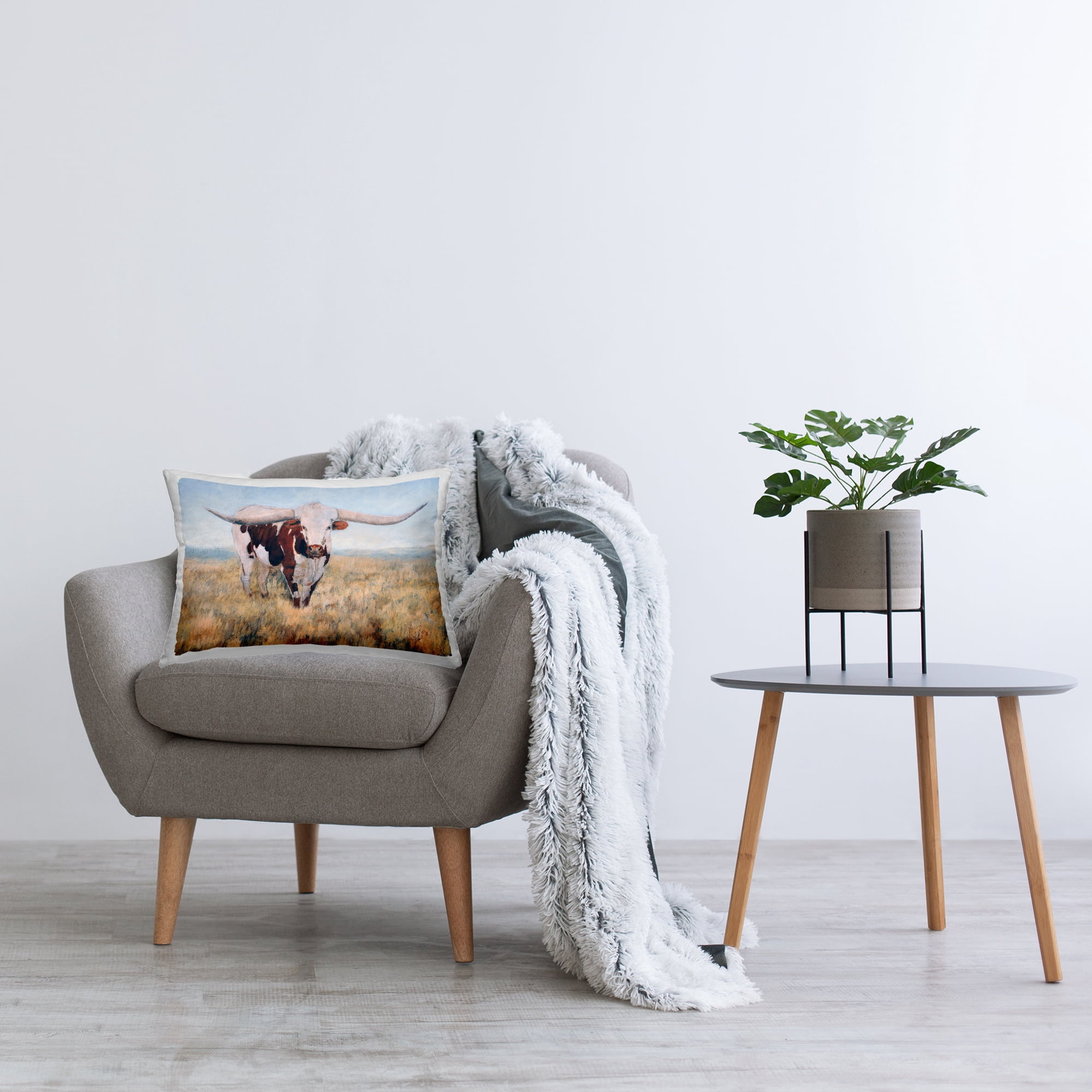Stupell Industries Rustic Longhorn Portrait Decorative Printed Throw Pillow Design by Kathy Winkler .