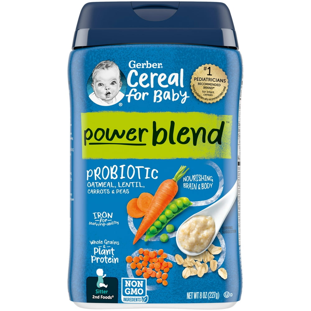 Gerber Cereal Power Blend Probiotic Oatmeal Lentil Carrot Pea, 8 Oz