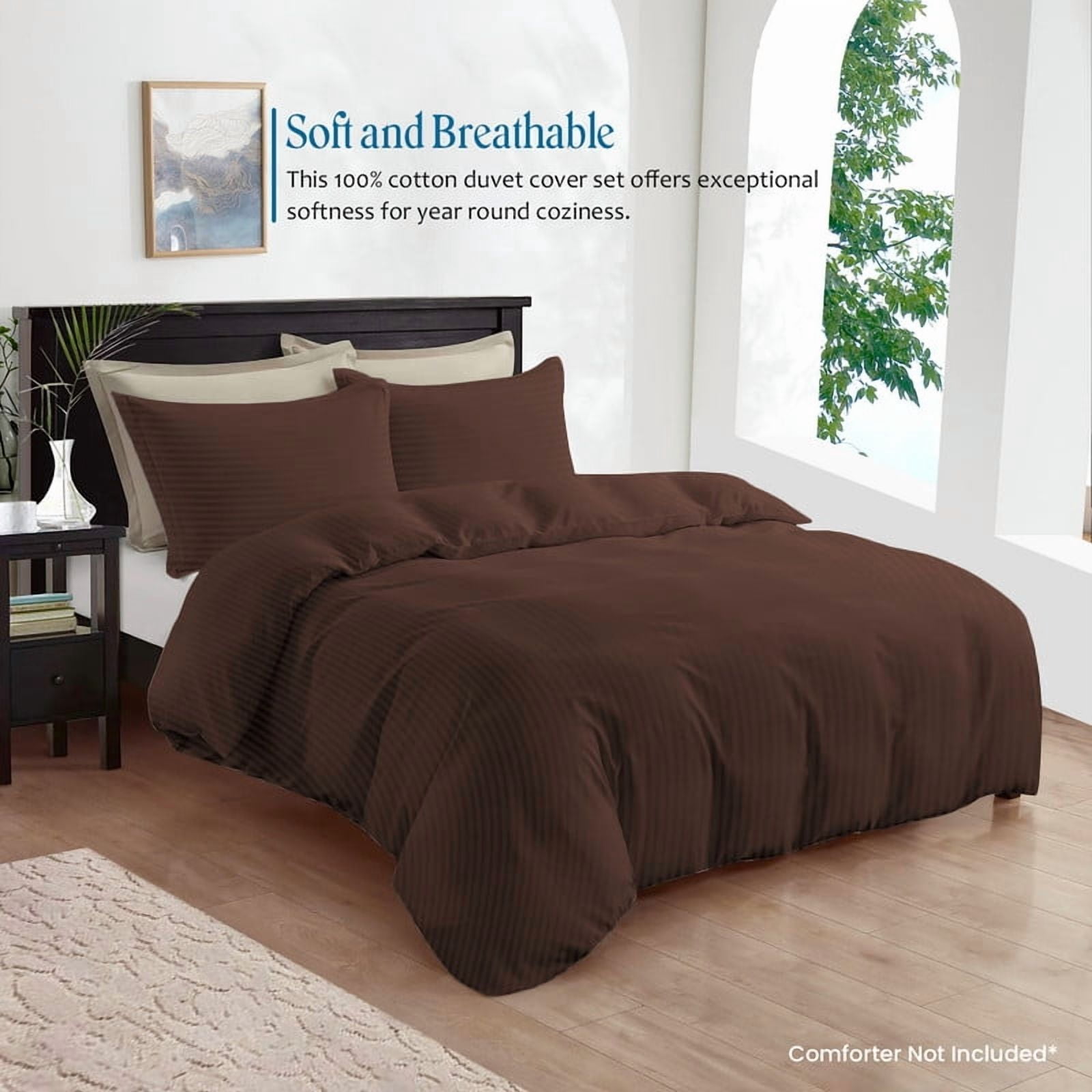 500 TC 100% Egyptian Cotton Premium Duvet Cover Zipper Closur Ultra Soft Durable and Fade Resistant Color ChocolateStripe size Oversized King