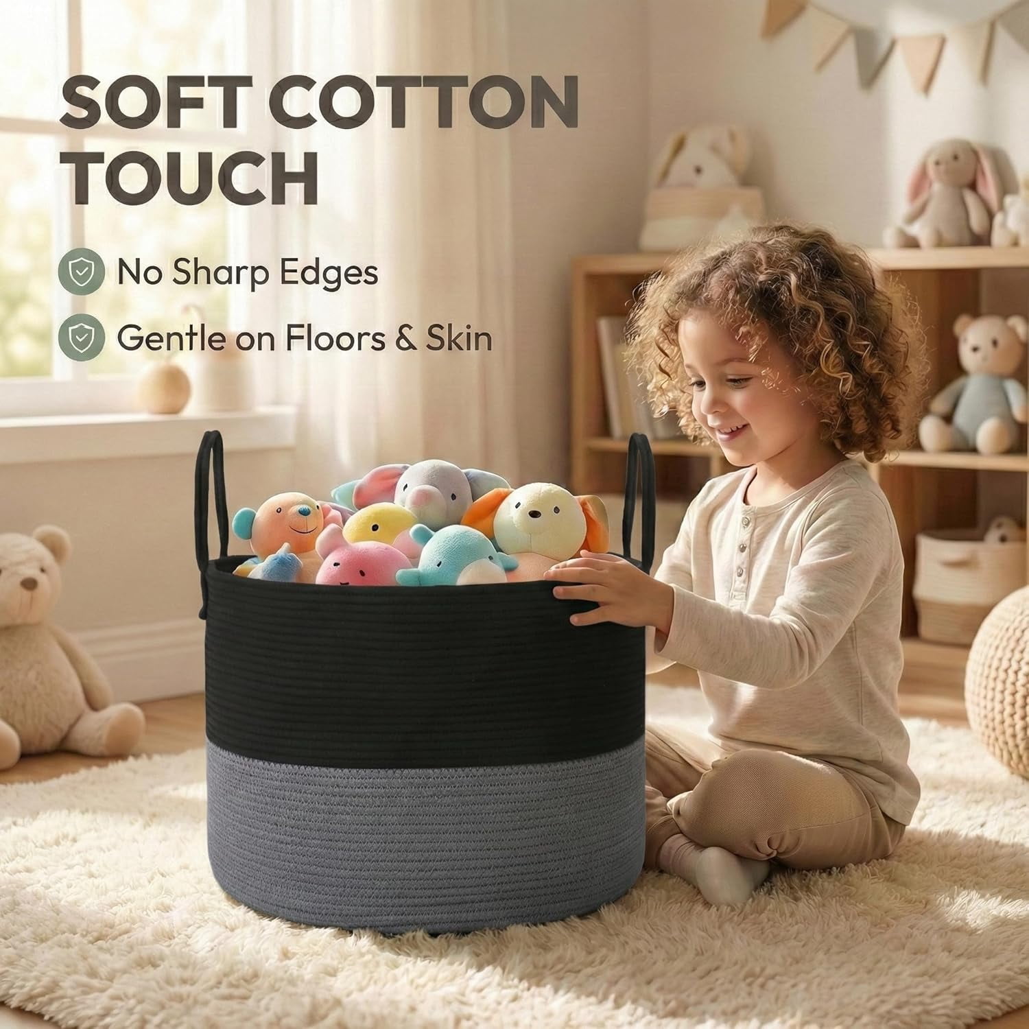 115L Extra Large Oatmeal Woven Cotton Rope Blanket Basket & Laundry Hamper with Reinforced Handles, Machine Washable Storage Bin for Pillows, Comforters & Toys, Perfect for Living Room