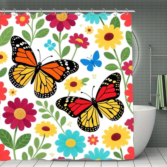 Garden Florals Print Shower Curtain,Modern Fabric Waterproof Shower Curtain Set with Hooks 70.8×70.8Inch (180×180cm)