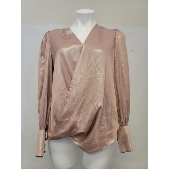 Lauren Ralph Lauren PINK/SILVER Women's L/S Blouse Top, US Small