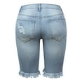 thumbnail image 5 of vigerkar Women's Ripped Mid-Rise Denim Bermuda Shorts Frayed Raw Hem Stretch Jean Shorts Light Blue, M, 5 of 5