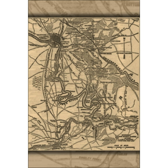 24"x36" Gallery Poster, civil war map of Richmond virginia area 1862