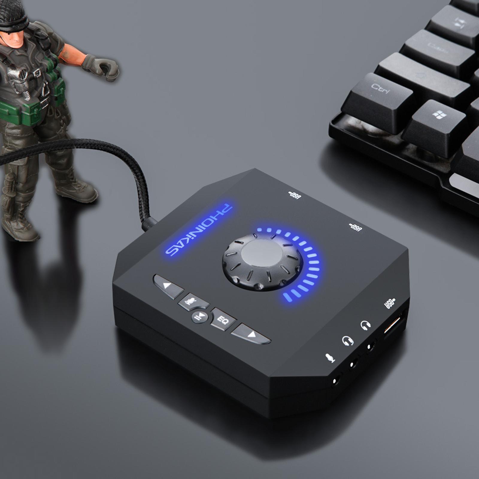 External Sound Card Mixer with LED Indicator Adjustable Volume and Mic Controls for Gaming Audio Experience