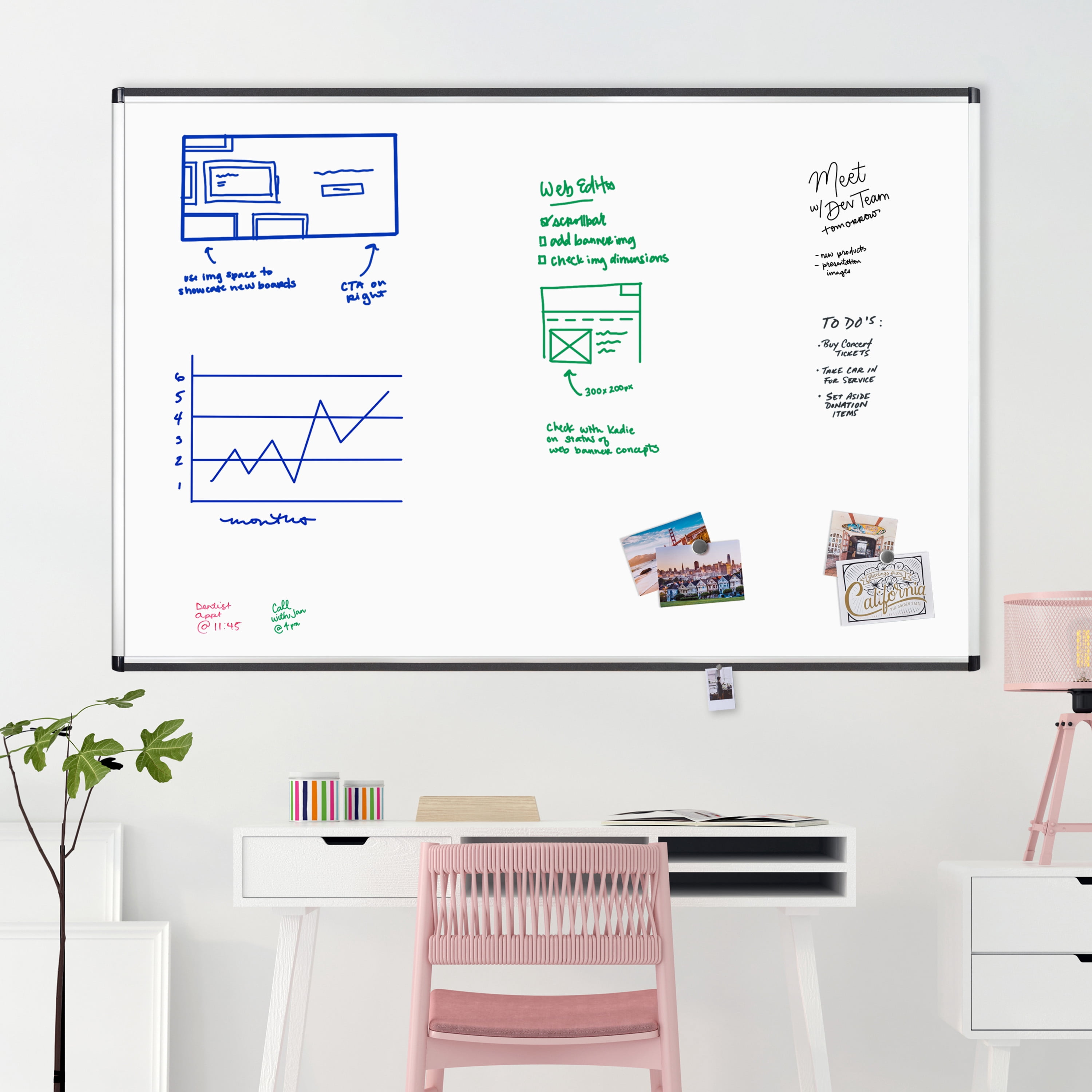 U Brands PINIT Magnetic Dry-Erase Board, 72"x48", Silver Aluminum Frame