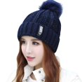 thumbnail image 2 of Eoperou Women Hat Solid Color Fluffy Ball Stretch Thicken Fleece Lined Autumn Winter Coldproof Fashion Labeling Beanie Hat Daily Wear, 2 of 8