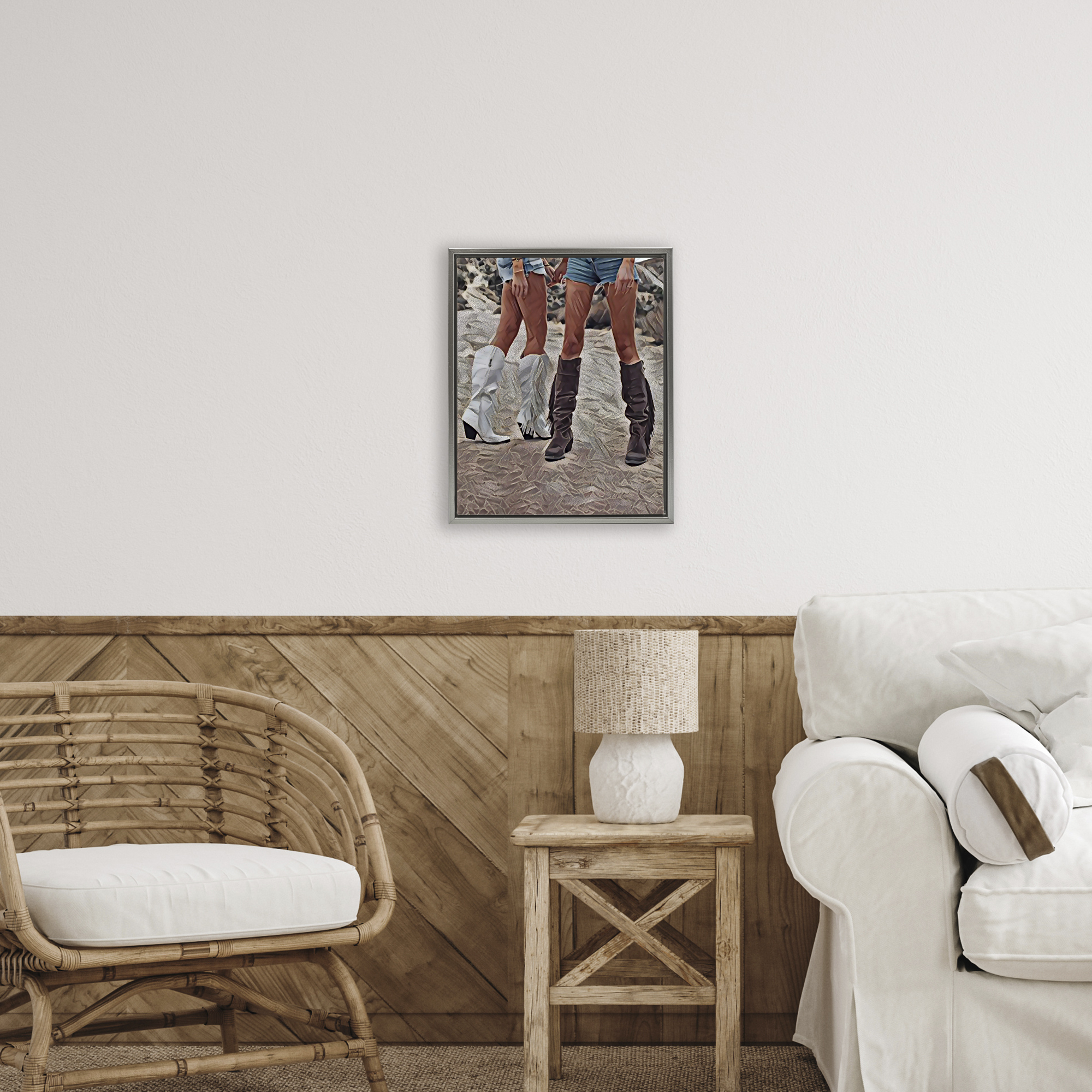 Rodeo Girls Friendship Gray Framed Floater Canvas Wall Art, design by Jesse Keith
