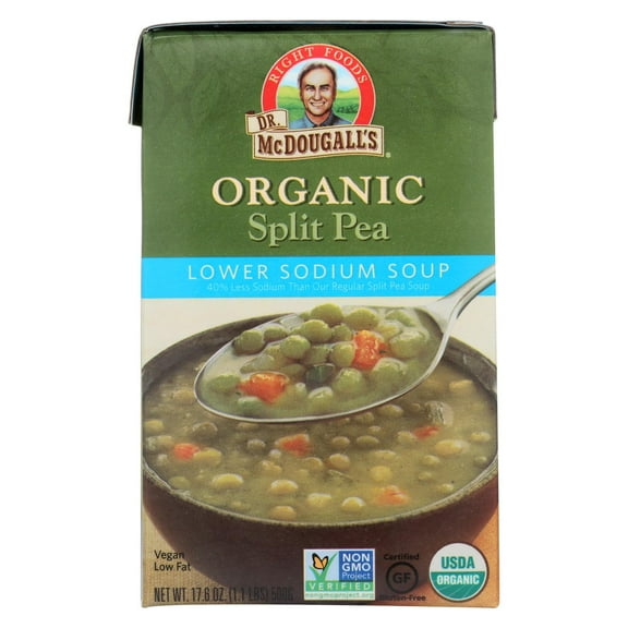 Dr. McDougall's Organic Split Pea Lower Sodium Soup - Case of 6 - 17.6 oz.