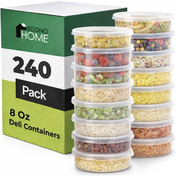 EconoHome Clear Deli Containers with Lids - 240-Pack, 8oz Plastic Containers with Lids for Food Storage, Meal Prep, Leftover, Restaurant Business, Takeout - Fridge, Microwave & Freezer-Safe