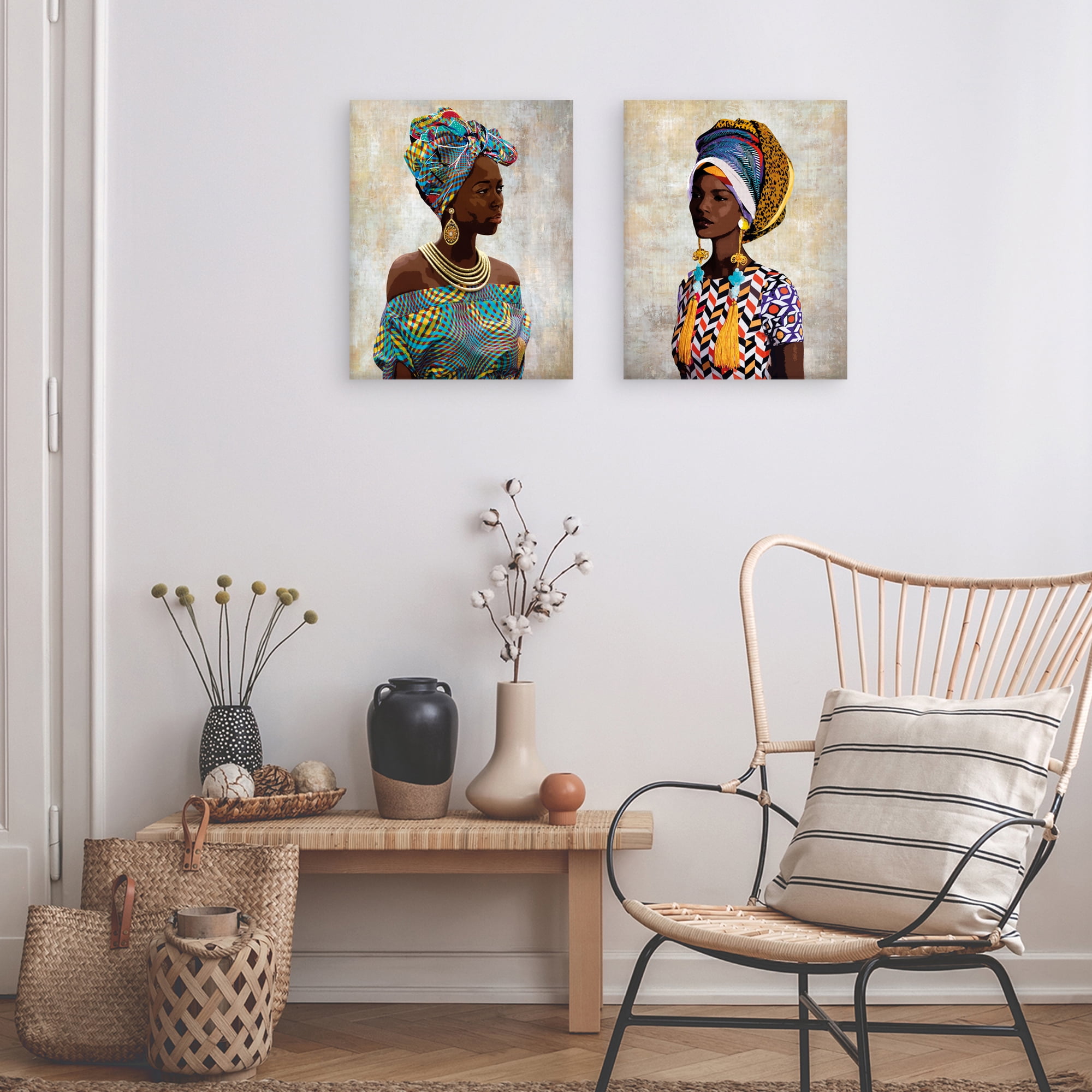 Chic Portrait Asha & Fari by Mark Chandon Set of 2 Canvas Art Prints