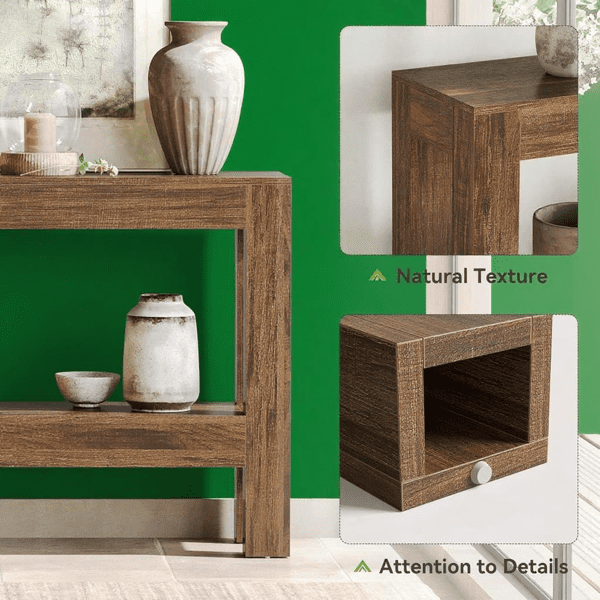63" Rustic Farmhouse Console Table - 2-Tier Storage Shelves, Rich Brown Wood Grain, Sturdy MDF, Narrow Design for Entryway, Hallway, Living Room, Sofa Side