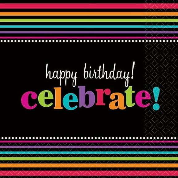 Amscan Party On Happy Birthday Striped Beverage Napkins, Pack of 16, Multi, 5" x 5" Tissue