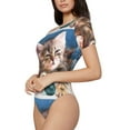 thumbnail image 2 of Haiem Playful Cat Women's Crew Neck Short Sleeve Bodysuit Tops Stretchy Slim Basic-Medium, 2 of 9
