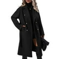 thumbnail image 2 of Women'S Wool Pea Coat Double Breasted Fleece Trench Coat Mid Long Winter Wool Blend Overcoat Dressy Outfit Black XXL, 2 of 9