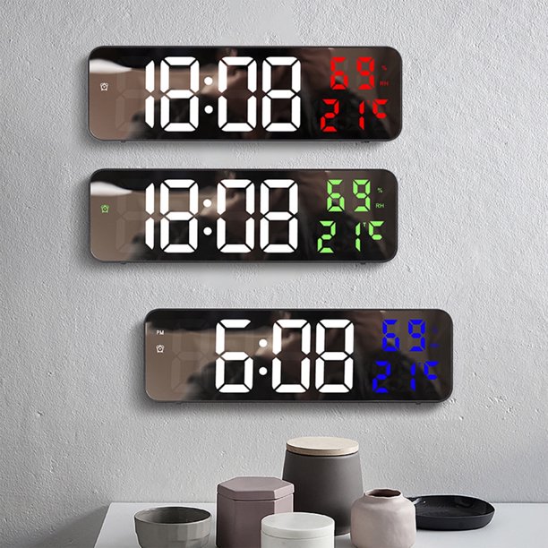 Incredible Savings, LED Large Digital Wall Clock Wall-Mounted Mirror Clock with Temperature and Date Display Digital Wall Clock, LED Mirror Clock, Wall-Mounted Alarm Clock | Plastic, Blue