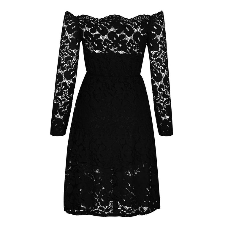 Off the shoulder retro flower print black sheath dress 2025