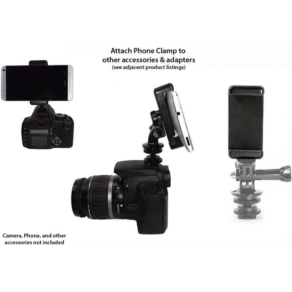 Set of 2 Universal Smartphone Holder for any phone. Has a camera screw (1/4 inch 20) to easily attach your phone to tripods, poles, grips, etc.