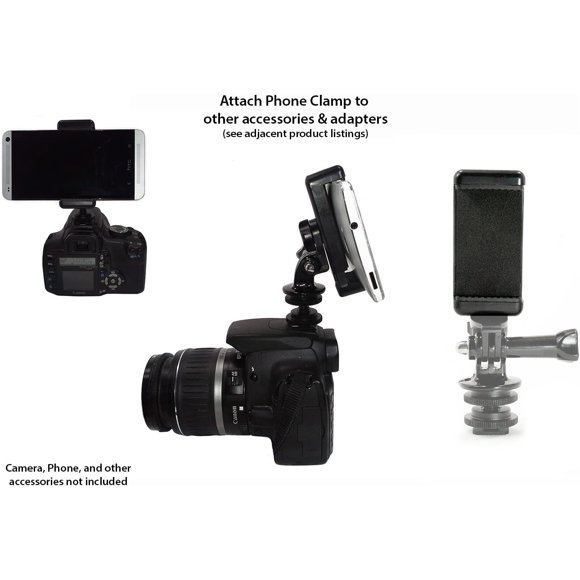 Set of 2 Universal Smartphone Holder for any phone. Has a camera screw (1/4 inch 20) to easily attach your phone to tripods, poles, grips, etc.