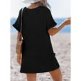 thumbnail image 5 of Swimsuit Coverup for Women Waffle Knit V Neck Short Sleeve Beach Coverup Dress with Pockets, 5 of 9