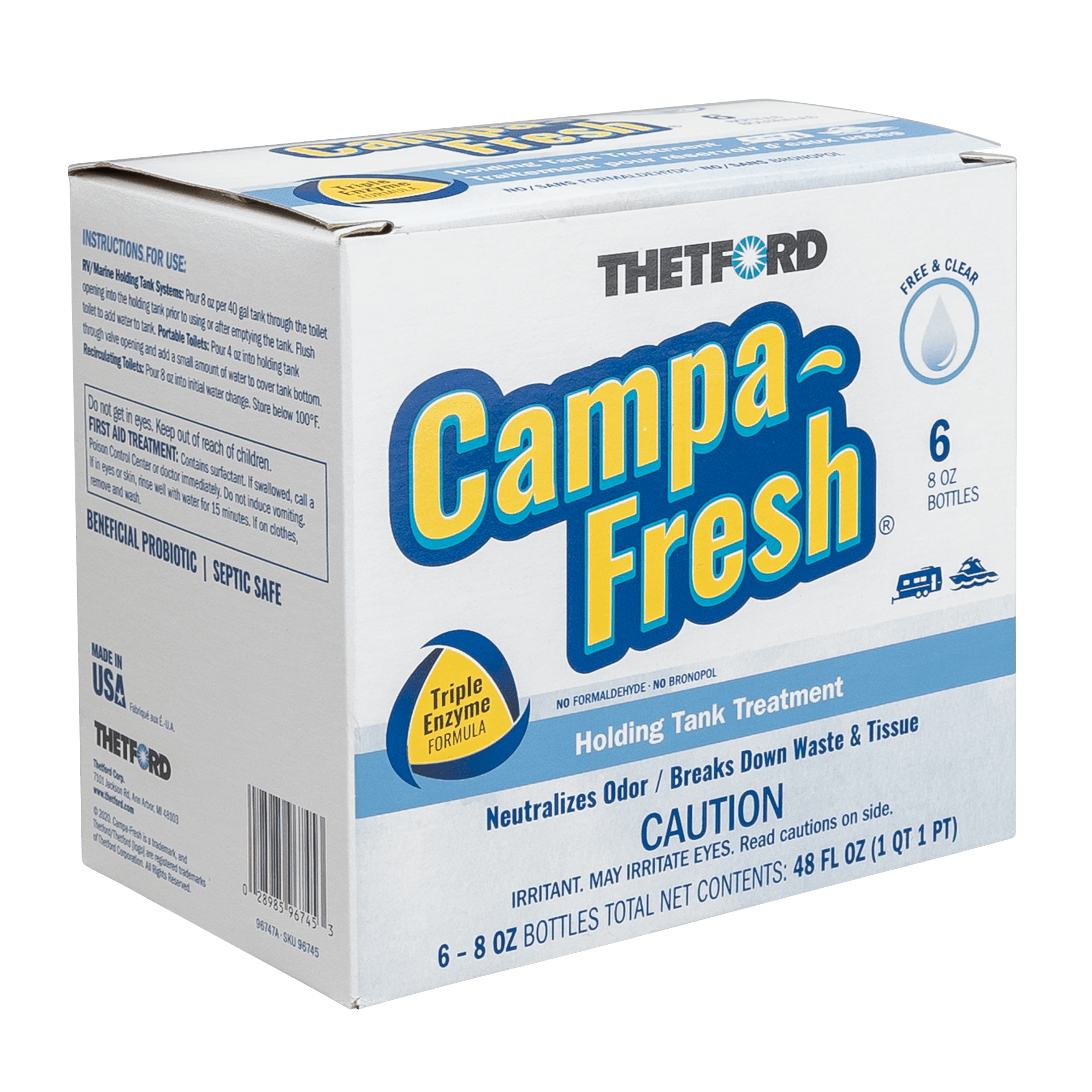 Thetford Campa-Fresh Free And Clear 6-8 oz Bottles. Liquid Holding Tank Treatment