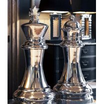 Modern Deluxe Oversized 24"H Oxford King And Queen Pair Chess Aluminum Sculpture