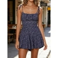 thumbnail image 5 of Summer Spaghetti Strap Women Boho Floral Wide Leg Short Romper Smocked Jumpsuit, 5 of 6