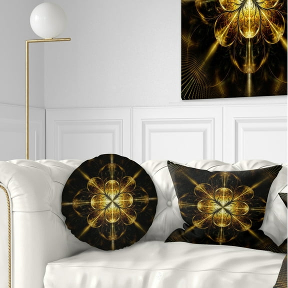 Designart Gold Symmetrical Large Fractal Flower - Floral Throw Pillow - 12x20