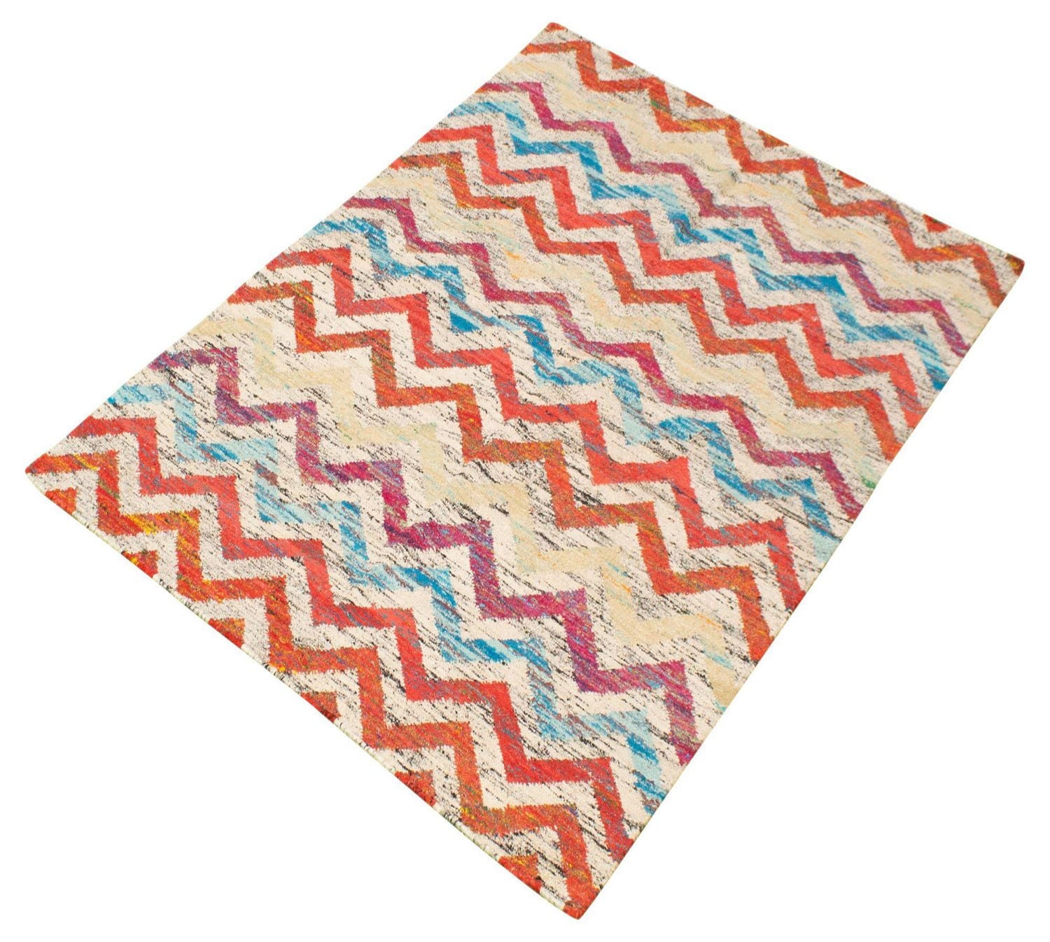 ECARPETGALLERY 5'2" x 7'2" Flat-weaves & Kilims Sari Silk Hand Made Area Rug for Living Room, Dining Room and Bedroom in Ivory