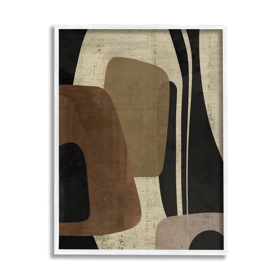 Stupell Industries Brown Retro Abstraction Abstract Painting White Framed Art Print Wall Art, 11 x 14