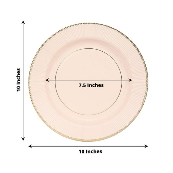 Efavormart 25-Pack Paper Round Dinner Plates 10" Blush Sunray Design with Gold Rim - 350GSM Heavy Duty Disposable Party Plates