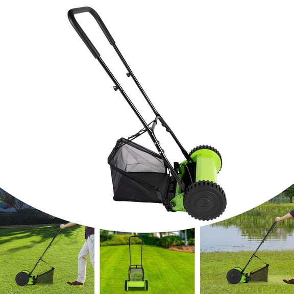 Manual Lawn Mower 5-Blade Push Reel Lawn Mower with Grass Catcher, 11.8" Cutting Width, Height Adjustment