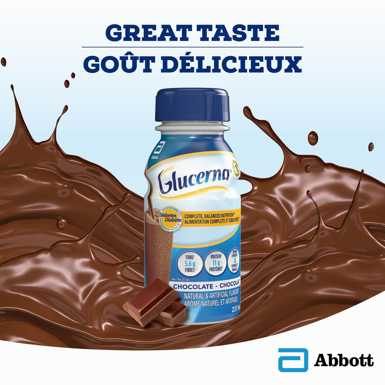 Glucerna Nutritional Drink, Meal Replacement Shakes, Complete, Balanced Nutrition For People With Diabetes, Chocolate, 6 x 237-mL Bottles, Complete, Balanced Nutrition