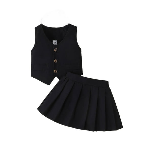 Ediodpoh Kids Clothes Set Girls Summer Outfits Toddler V Neck Vest Top with Pleated Skirt Set Casual Playwear for 1 2 3 Year Old Baby Comfortable Elastic Waist Girls Outfit Sets Black 12-18 Months